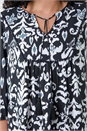 Black Curve Boho Print Tie Neck Top, Image 5 of 5