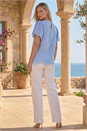 Light Blue  Sequin Lace Puff Sleeve Top, Image 3 of 4