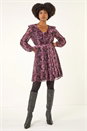 Pink Animal Print Frill V-Neck Dress, Image 1 of 5