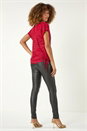 Red Sparkle Cowl Neck Tie Side Top, Image 3 of 5