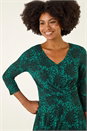 Teal Speckled Print Wrap Bodice Midi Dress, Image 4 of 5