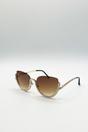 Gold Upper Rimless Pearl Sunglasses in Gold Brown, Image 3 of 6