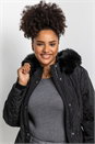 Black Curve Faux Fur Trim Hooded Parka Coat, Image 4 of 5