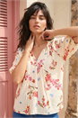 Ivory  Floral Print Tie Front Top, Image 2 of 4