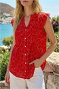 Red Circle Print Frill Sleeve Blouse, Image 4 of 4