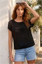 Black Cut Out Detail Stretch Top, Image 1 of 4