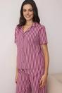 Multi Vertical Stripe Revere Collar Short Sleeve Cotton Poplin Pyjama Set, Image 1 of 3