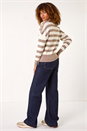Taupe Button Shoulder Stripe Knit Jumper, Image 3 of 5
