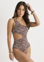 Brown Gini London Brown Gini London Brown Textured Abstract One Shoulder Swimsuit, Image 1 of 4