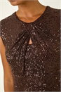 Chocolate Sequin Twist Front Stretch Dress, Image 1 of 5
