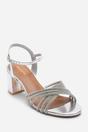 Silver Bellini Cross Over Diamante Strap Block Heel Sandals, Image 3 of 6