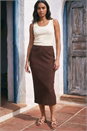 Chocolate Textured Pencil Stretch Skirt , Image 2 of 4