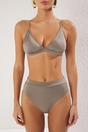 Khaki Triangle Bikini Set with Adjustable Straps and High Waist Bottom, Image 2 of 3