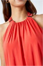 Coral Tie Back Halter Neck Trim Detail Stretch Top, Image 5 of 5