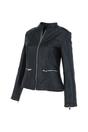 Black 'Chiara' Mandarin Collar Real Leather Biker Jacket, Image 3 of 5