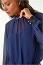 Navy  Chiffon Sequin Detail Top, Image 5 of 5