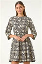 Black Floral Frill Buttoned Smock Dress, Image 2 of 5