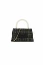 Black Tweed Top-Handle Handbag with Pearl Handle and Floral Appliqué, Image 2 of 2