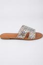Beige Cordelia Mirrored Disc Embellished H Sandals, Image 1 of 5