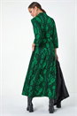 Green Floral Leaf Print Midi Shirt Dress, Image 4 of 5