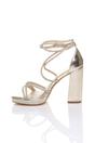 Gold AJVANI Gold High Block Heel Diamante Strappy Platform Sandals, Image 3 of 3