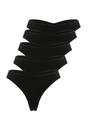 Black 5 Pack Seamless High Leg Knitted Thong Panties, Image 2 of 2