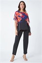 Navy  Floral Print Chiffon Overlay Jumpsuit, Image 2 of 5