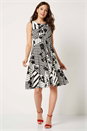 Black Monochrome Print Fit and Flare Dress, Image 1 of 3