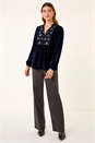 Navy  Velvet Embroidered Tie Top, Image 4 of 5