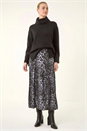 Dark Grey Leopard Print Midi Skirt, Image 3 of 5