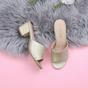 Gold AJVANI Gold Mid Block Heel Peep Toe Mules Sandals, Image 4 of 6