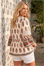 Ivory  Petite Print V-Neck Lace Top, Image 3 of 4