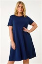Navy  Curve Plain Pocket Stretch Swing Dress, Image 2 of 5