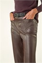 Chocolate Faux Leather Bootcut Full Length Trouser, Image 5 of 5