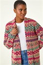 Natural  Geometric Pattern Knit Cardigan, Image 4 of 5