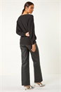 Black Bubble Hem Textured Stretch Top, Image 3 of 5