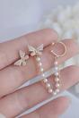 Silver Long Butterfly Dangle Chain Pearl Ear Cuffs - Adjustable Climber Chain, Image 1 of 2