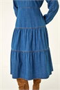 Denim Cotton Denim Tiered Midi Dress, Image 6 of 7