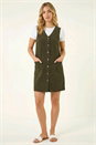 Khaki Cotton V-Neck Button Pocket Dress, Image 2 of 6