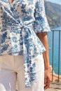 Blue Floral Frill Wrap Top, Image 4 of 4