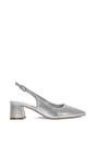 Silver XY London Silver 'Virelai' Shimmer Low Block Heels With Slingback, Image 1 of 6