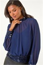 Navy  Chiffon Sequin Detail Top, Image 2 of 5