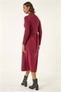 Burgundy Ribbed Knit High Neck Midi Dress, Image 3 of 5