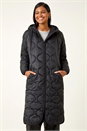 Black Fleece Lined Quilted Hooded Coat, Image 4 of 6