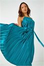 Emerald Sleeveless Pleated Halter Neck Midi Dress, Image 3 of 6