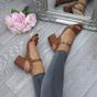Tan AJVANI Tan Mid Block Heel Strappy Sandals, Image 5 of 6