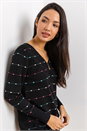 Black Bobble Knit Zip Detail V-Neck Jumper, Image 5 of 5
