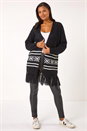 Black Jacquard Fringe Hem Knit Cardigan, Image 3 of 5