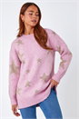 Pink Petite Metallic Star Print Longline Jumper, Image 3 of 4