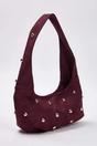 Burgundy Studded Suede Hobo Shoulder Bag, Image 2 of 4